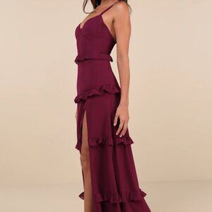 Lulus Sincerely Poised Plum Purple Backless Bustier Tiered Maxi Dress XXL